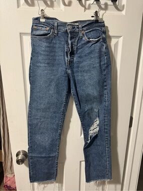 Levi's Wedgie Straight Denim Jeans in Blue with Gold Stitching